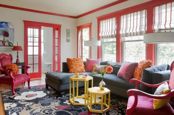 10 Traditional Living Room With Bright Rspberry Colored Trimwork 110355