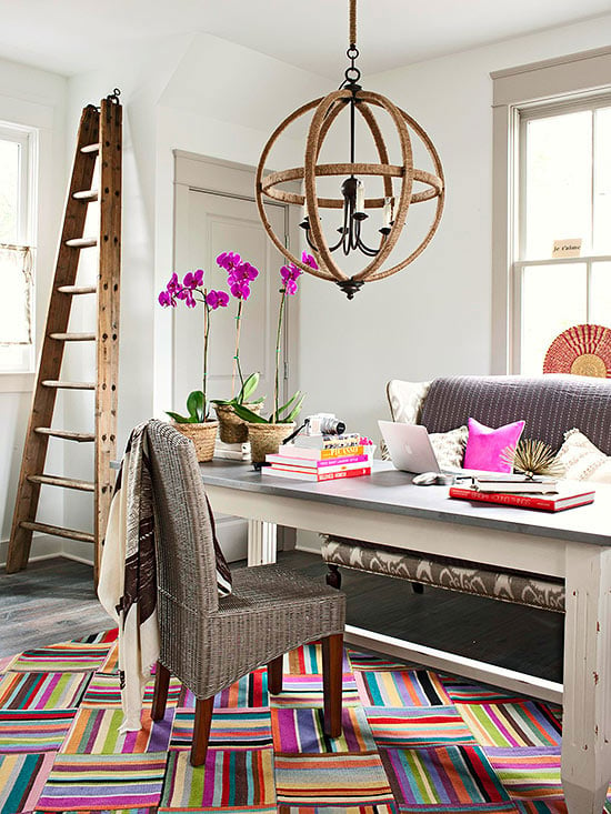 Home office with angled orchard ladder decor