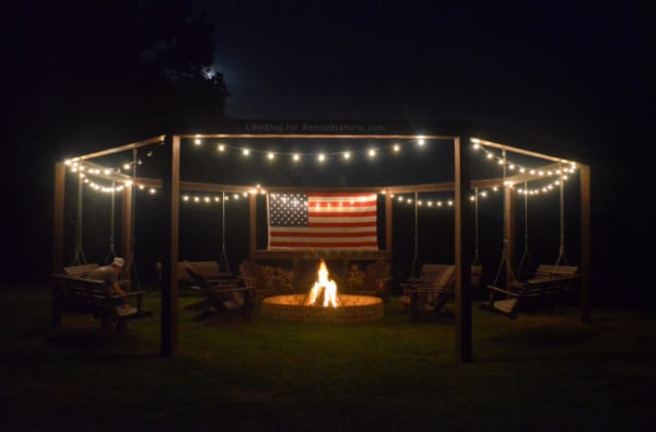 Backyard Fire Pit Pergola For Swings And String Lights, Tutorial And Plans, Remod