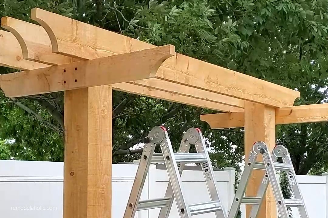 DIY Arbor Swing Beam Rafter Installation, Remodelaholic