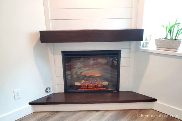 DIY Corner Fireplace With Storage Mantel Hearth Shiplap TV Wall For Frame Tv Remodelaholic