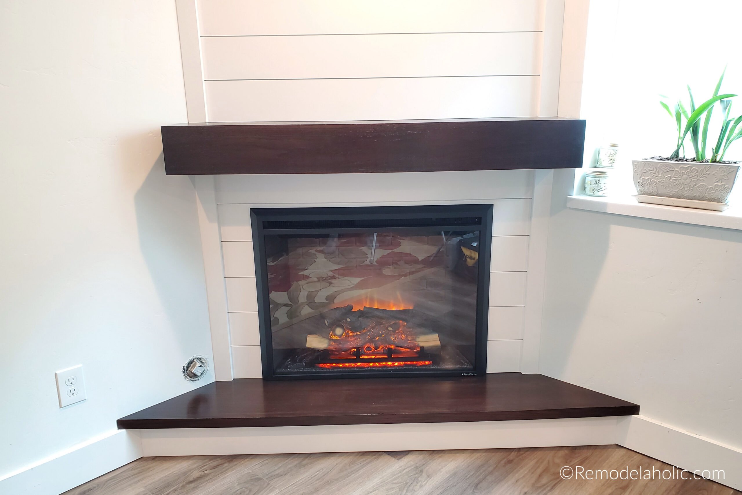 DIY Corner Fireplace With Storage Mantel Hearth Shiplap TV Wall For Frame Tv Remodelaholic