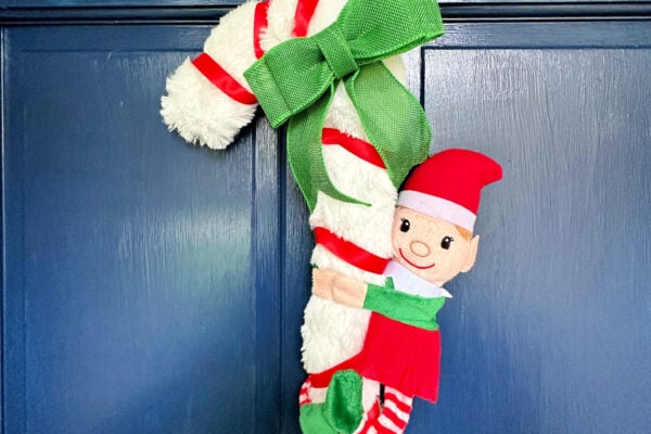 DIY Dollar Tree Candy Cane Wreath Form Scarf Elf, Remodelaholic