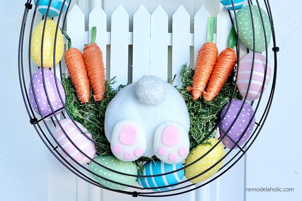 Dollar Tree Easter Egg Wreath DIY Bunny Butt Tutorial, Remodelaholic