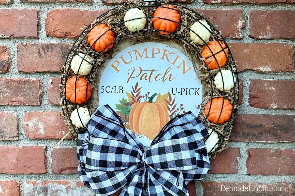 Dollar Tree Pumpkin Patch Wreath Fall Craft Using Dollar Store Mini Pumpkins, Remodelaholic