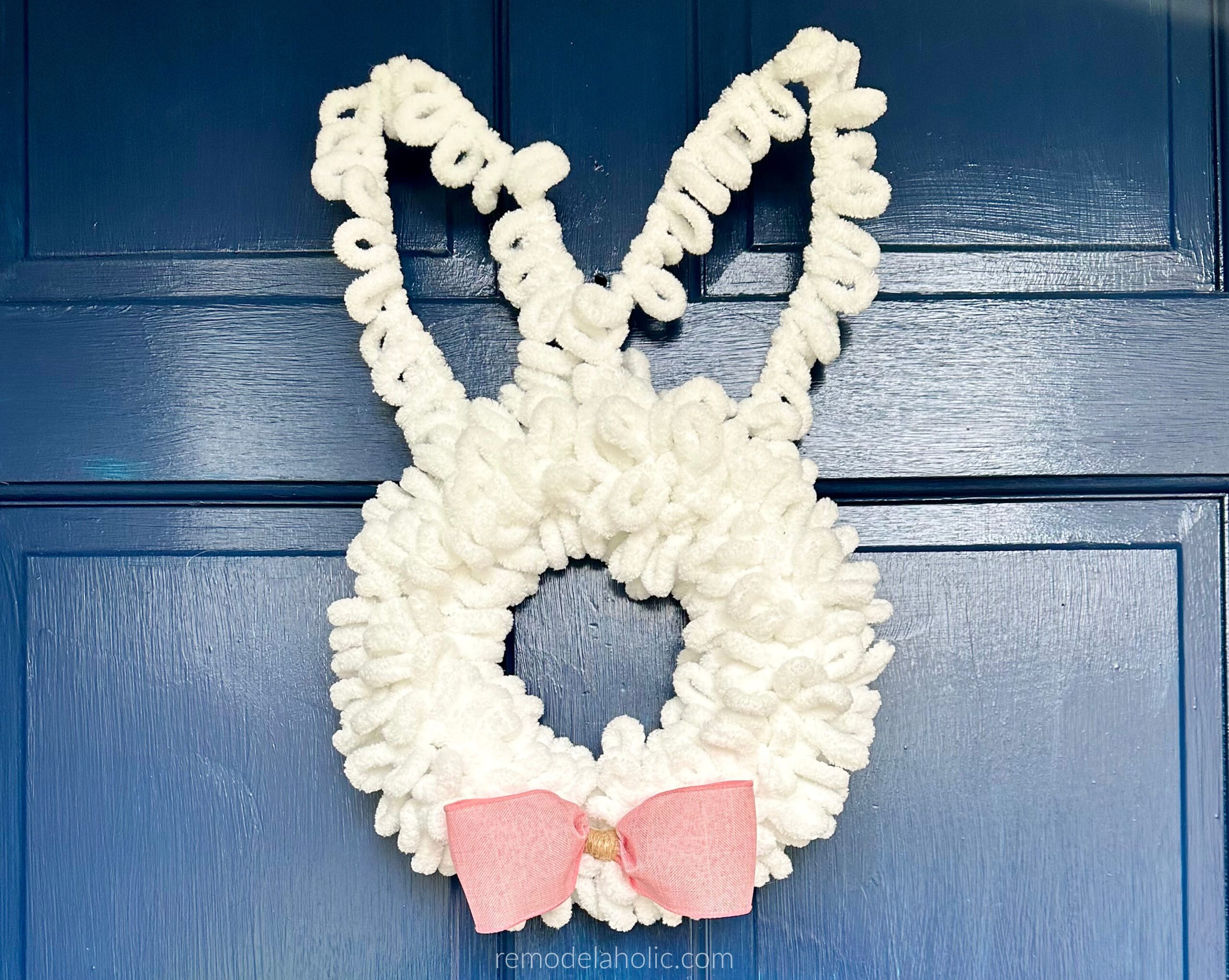 Easy DIY Dollar Tree Bunny Wreath Tutorial Made With Yarn In 30 Minutes, Remodelaholic