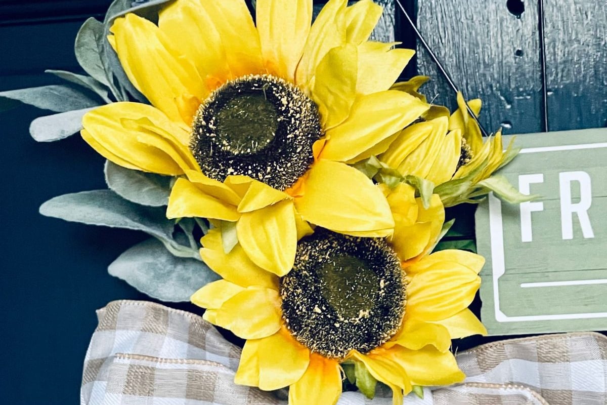 Easy Sunflower Dollar Tree Flower Door Wreath Tutorial, Remodelaholic