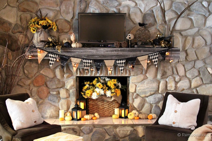 Fall and Halloween Decorating Ideas for Mantels Fireplaces and Shelves