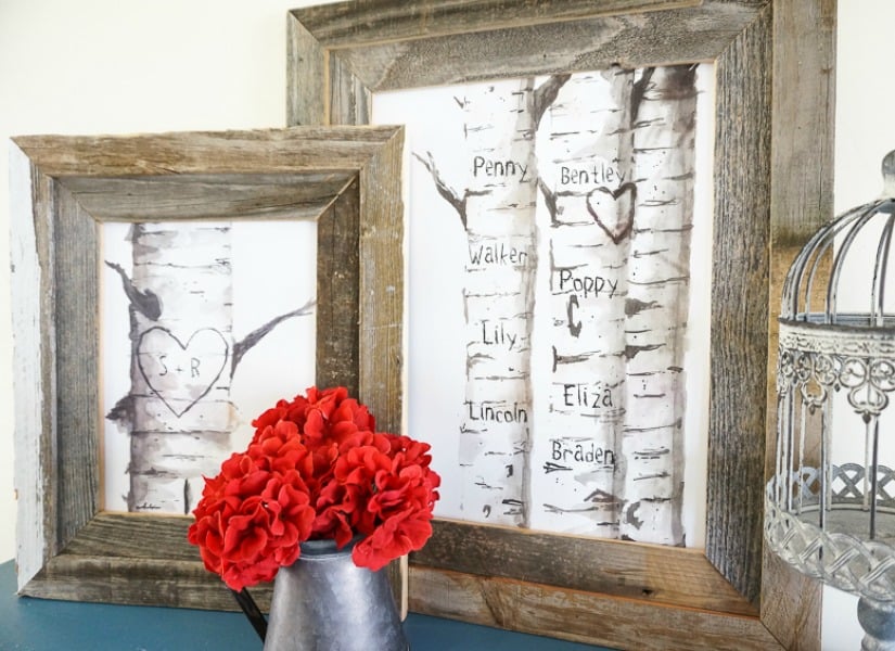 Feat Free Printable Birch Tree Art With Custom Carved Initials @Remodelaholic