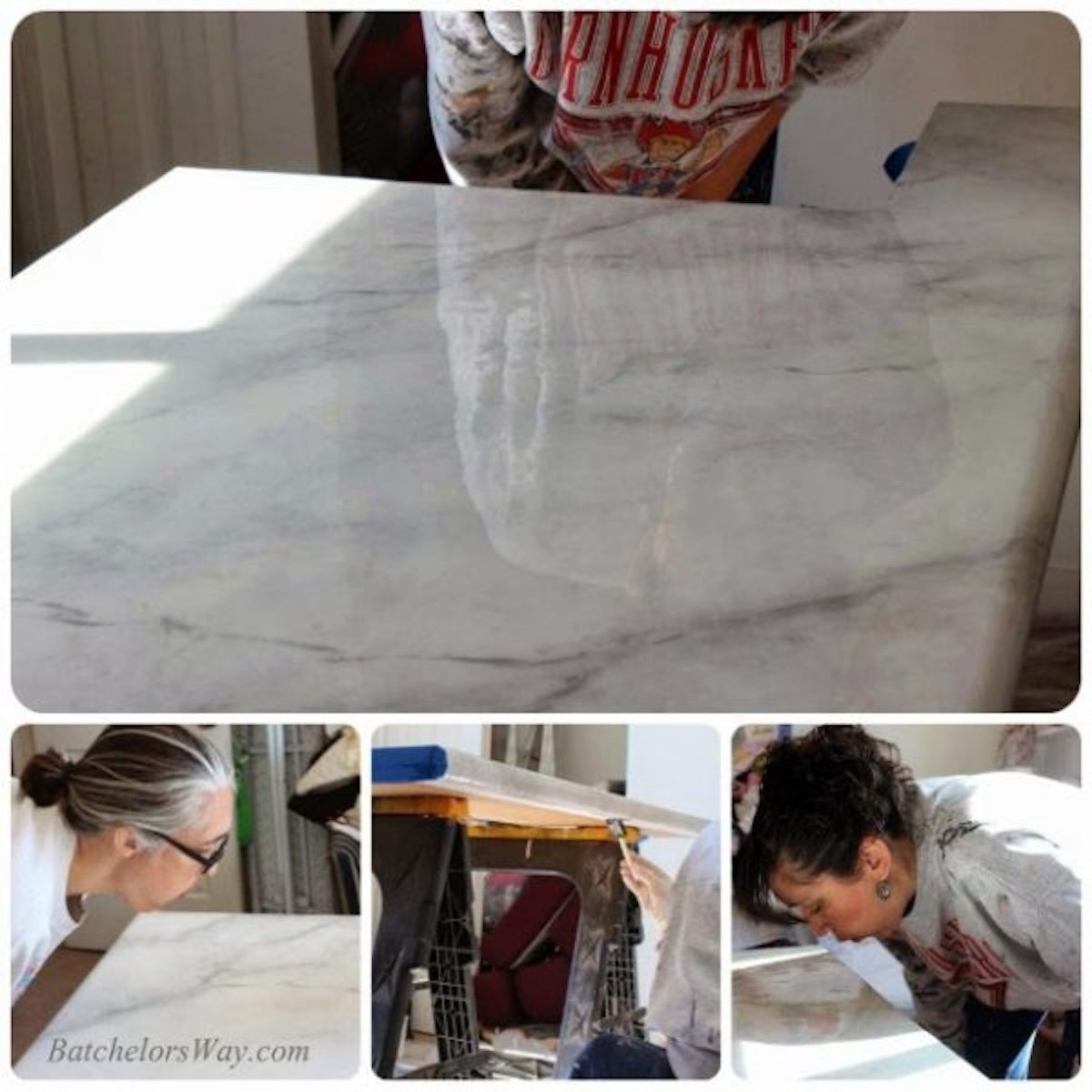 Glossy Faux Marble Countertop Tutorial Batchelors Way On Remodelaholic 600x600