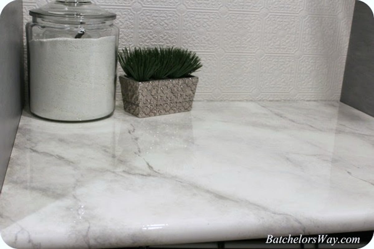 How To Paint A Faux Marble Finish Countertop Batchelors Way On Remodelaholic