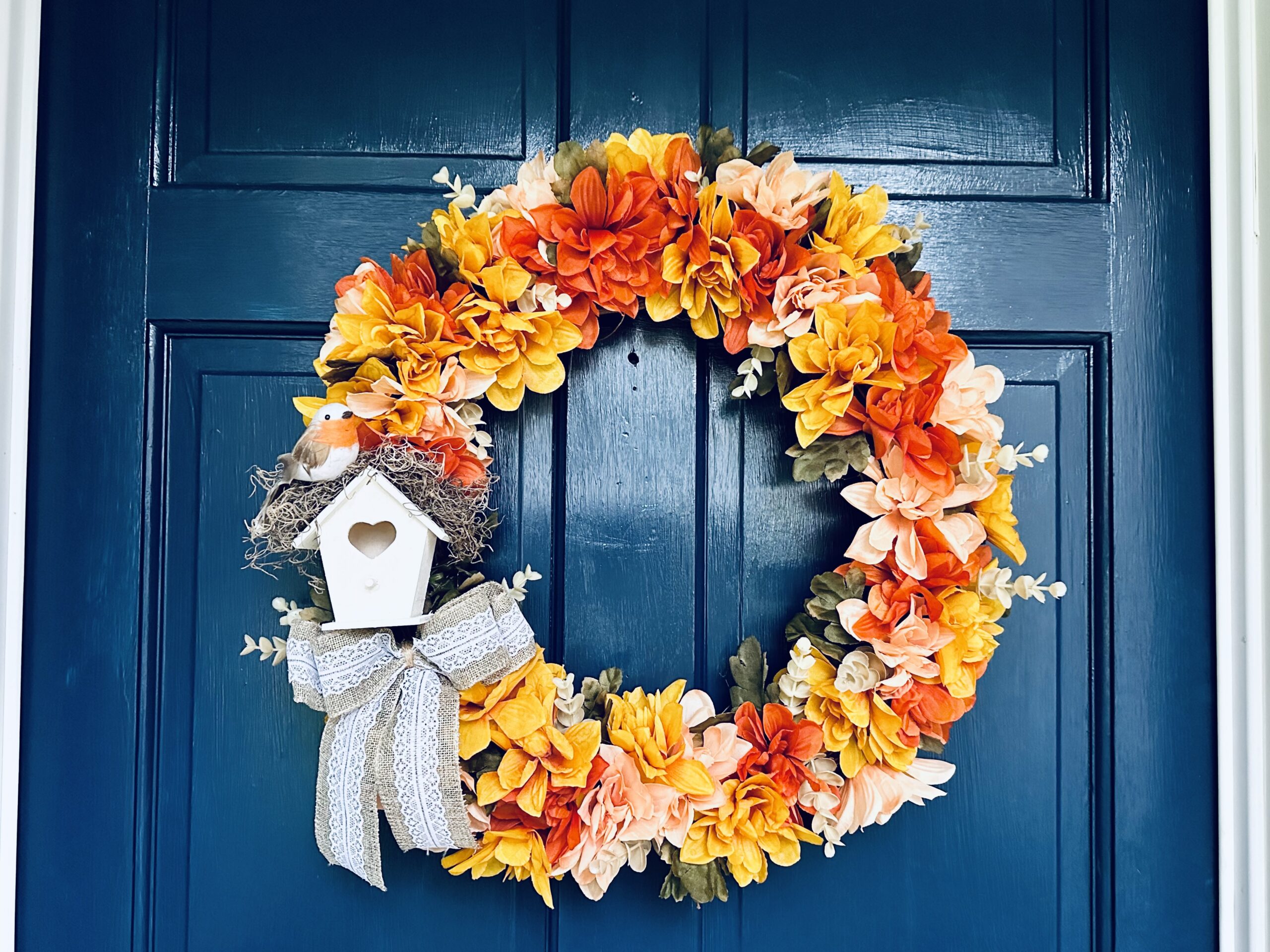 Mum And Birdhouse Dollar Tree Fall Wreath DIY Remodelaholic (21)