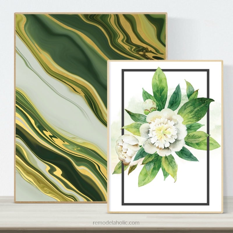 Printable Wall Art, Agate Rock Pattern And White Floral Watercolor, Remodelaholic