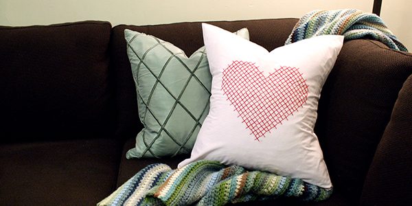 Valentine Pillow cover heart embroidery large scale pink red pillow heart