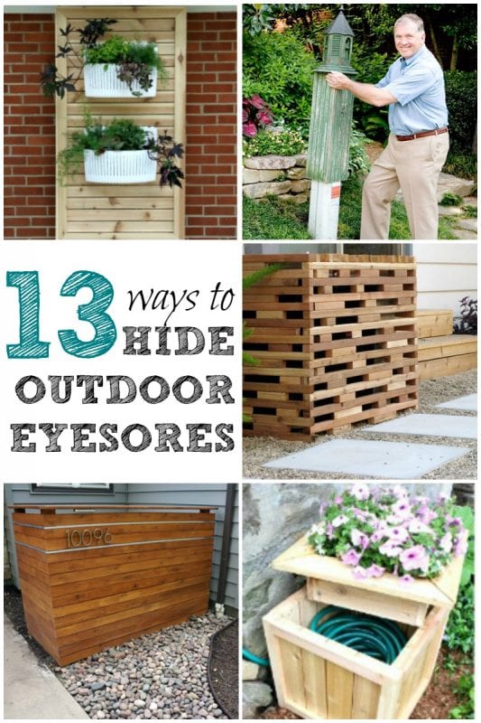 Add curb appeal with these easy ways to hide outdoor eyesores like utility meters, air conditioning units, and garden hoses. 