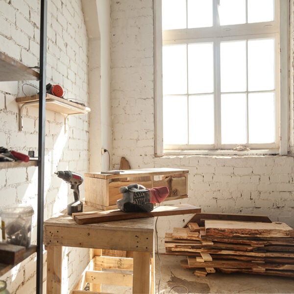 Carpentry Workshop Interior, Joinery Shop With Tools Equipment For Woodwork