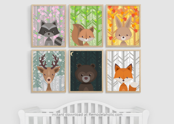 Woodland Animal Nursery Art All Seasons Plus Night Sky Remodelaholic